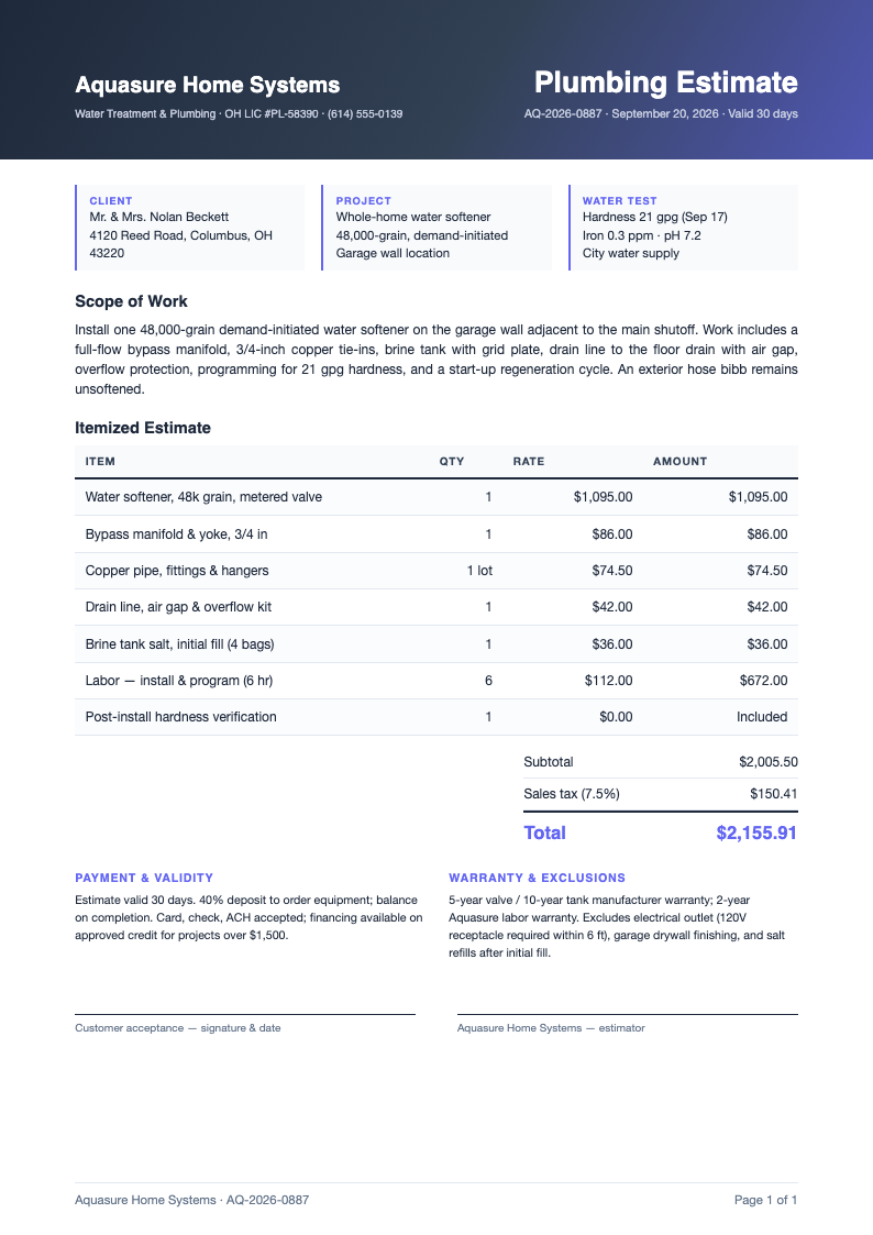 Modern gradient header plumbing estimate